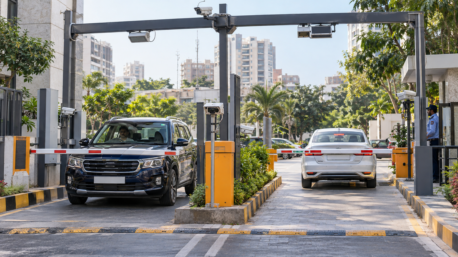 Vehicle counting cameras at a parking entrance