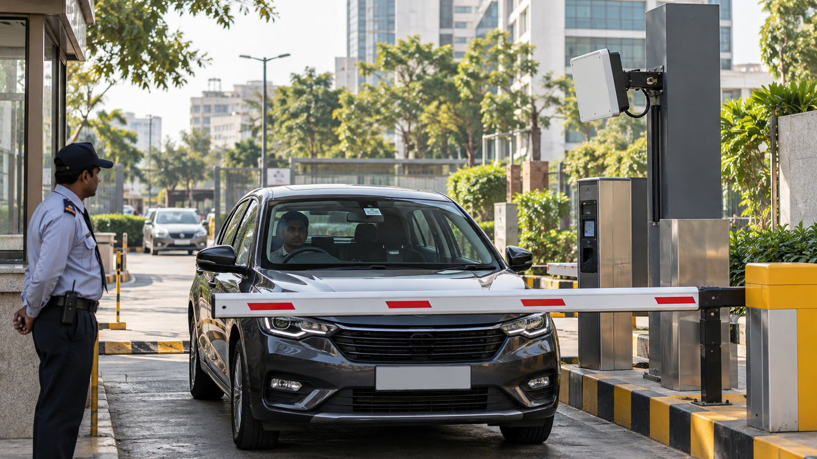 Car approaching an RFID-enabled parking barrier